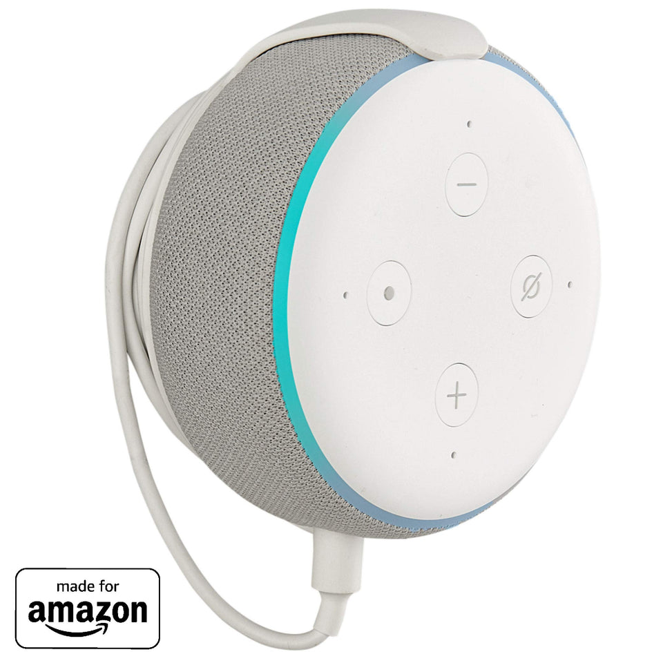 ECHOGEAR wall mount for Echo Dot 3rd Gen in white keeps the device secure on a wall
