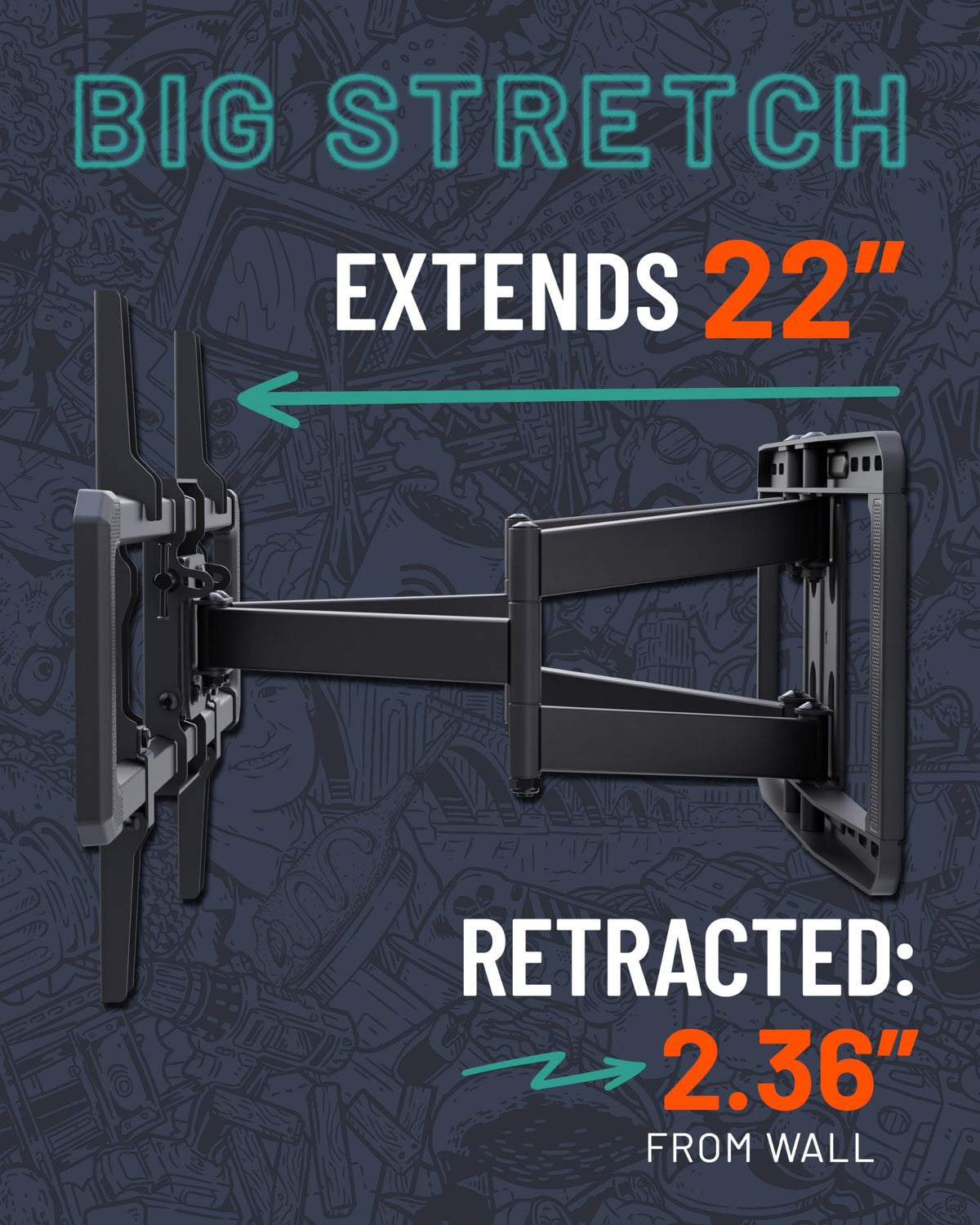 ECHOGEAR MaxMotion slim profile at 2.4 inches for clean walls.