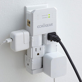 ECHOGEAR on-wall surge protector with six pivoting outlets for flexible device placement.