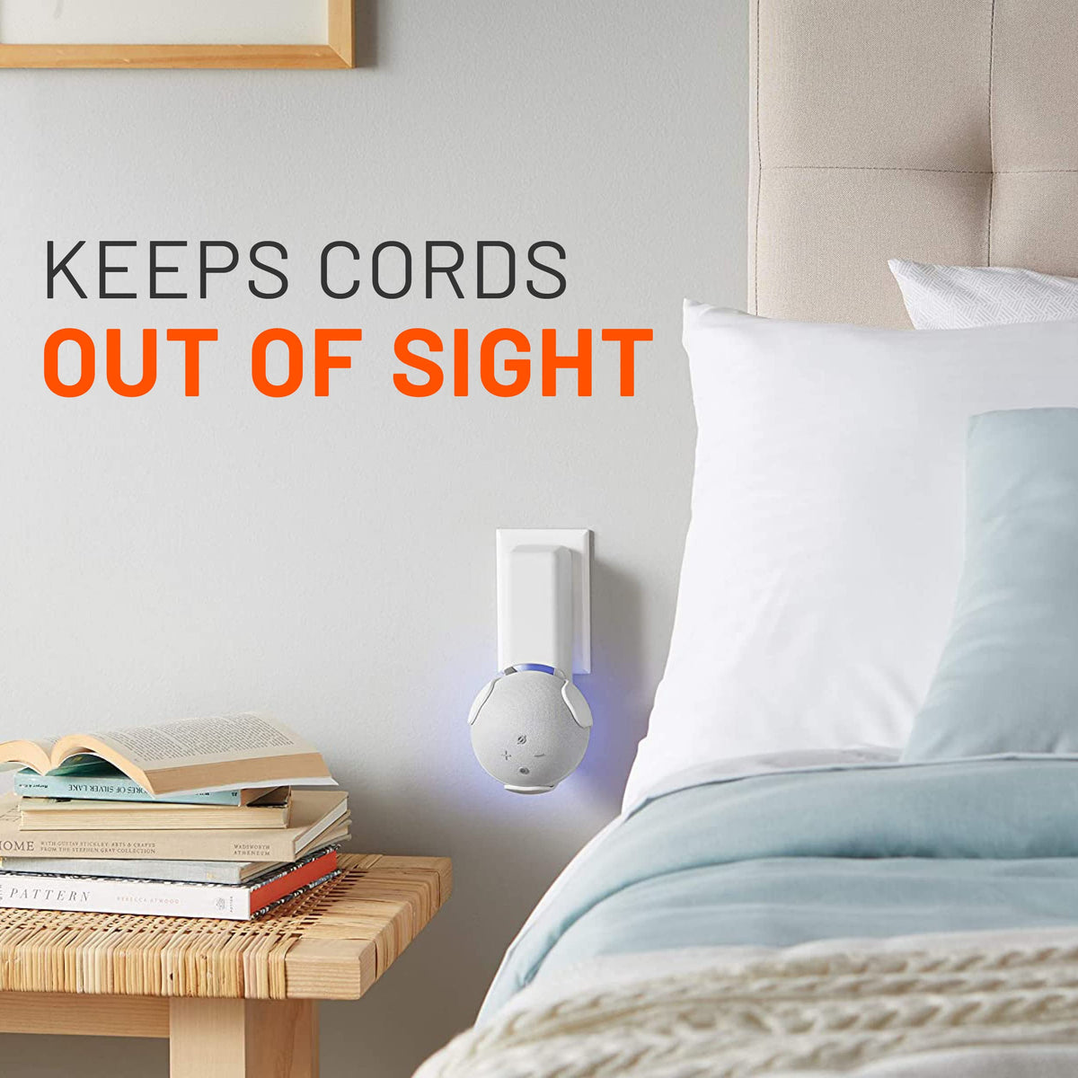 ECHOGEAR outlet hanger hides the power adapter with built-in cable management.