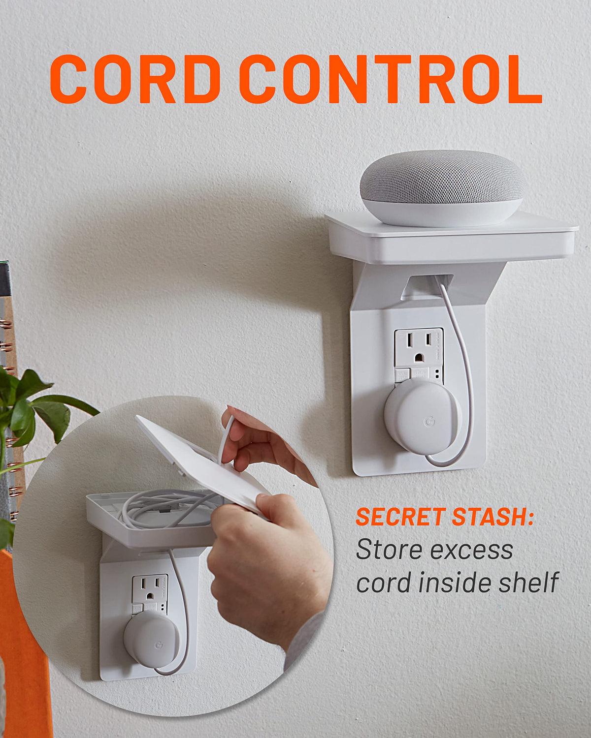 ECHOGEAR built-in cord storage keeps cables tidy.