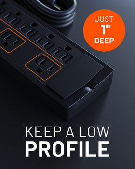 ECHOGEAR outlet spacing detail showing extra room for large plugs to prevent blockage
