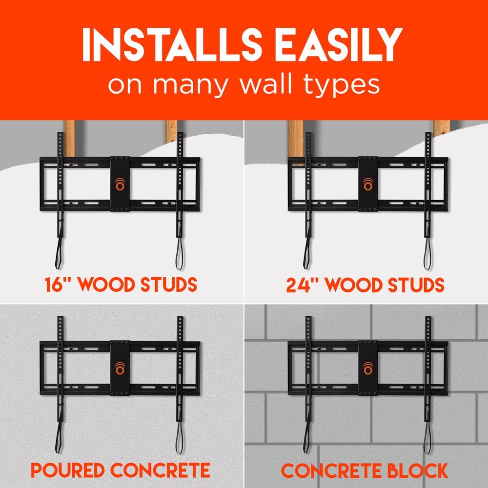 Stud-friendly design accommodates 16 and 24 inch wood studs.