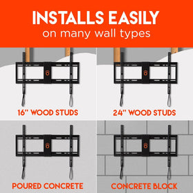 Stud-friendly design accommodates 16 and 24 inch wood studs.
