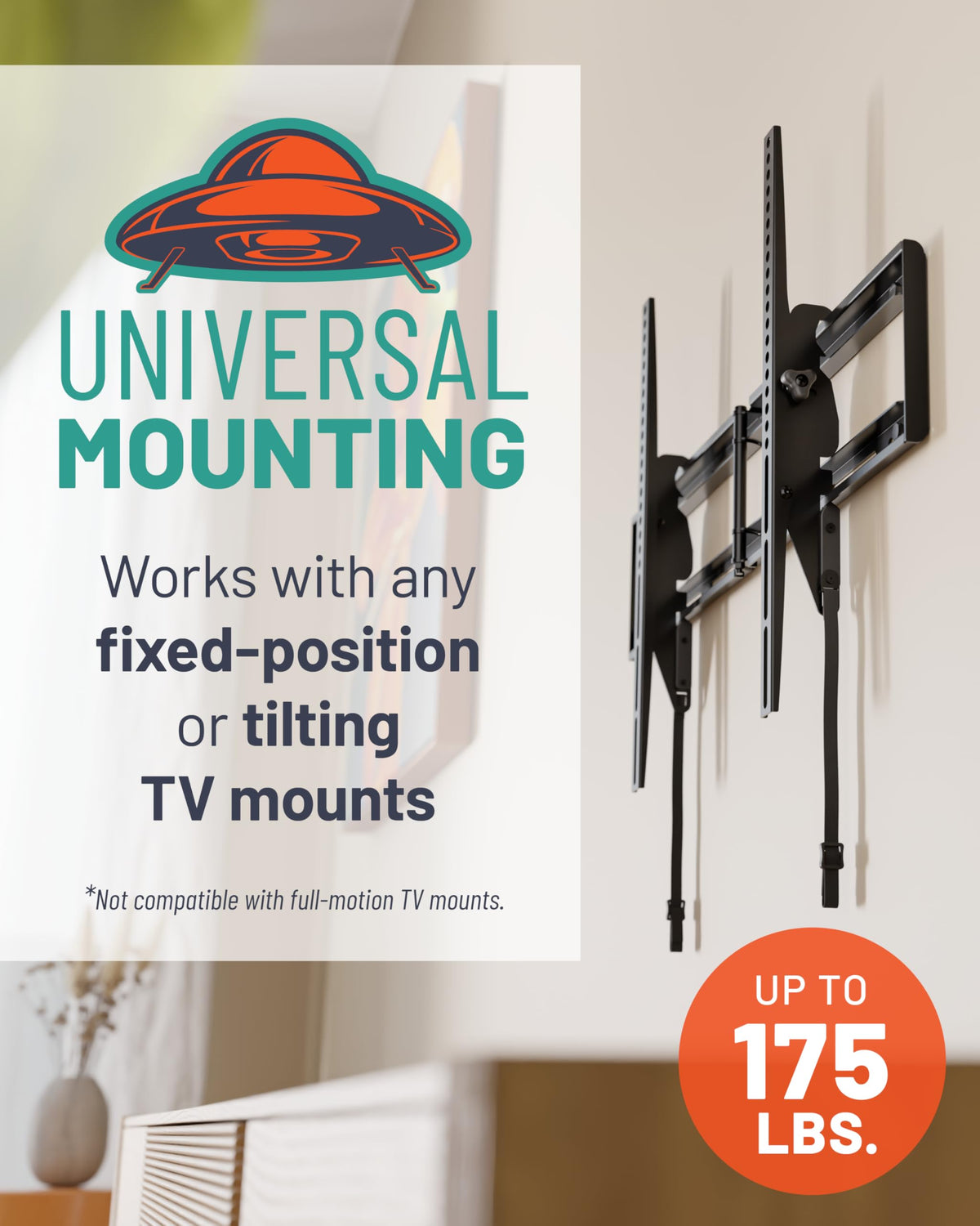 ECHOGEAR guidance supports mounting up to 175 lbs when installed correctly