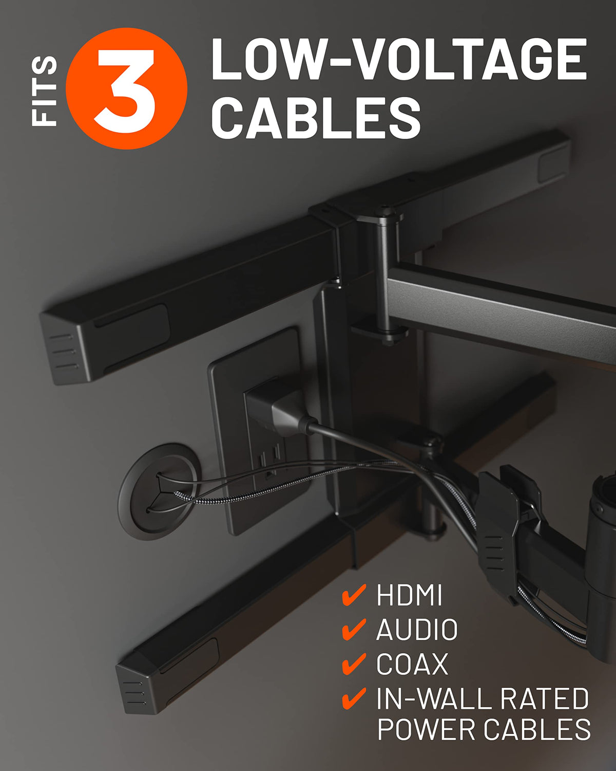 Three cable grooves keep cords organized for under-desk wiring.