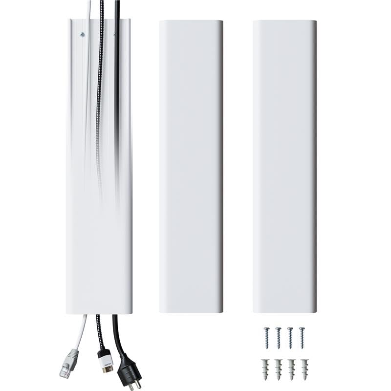 ECHOGEAR TV cord hider conceals 6+ cables behind a wall-mounted TV.