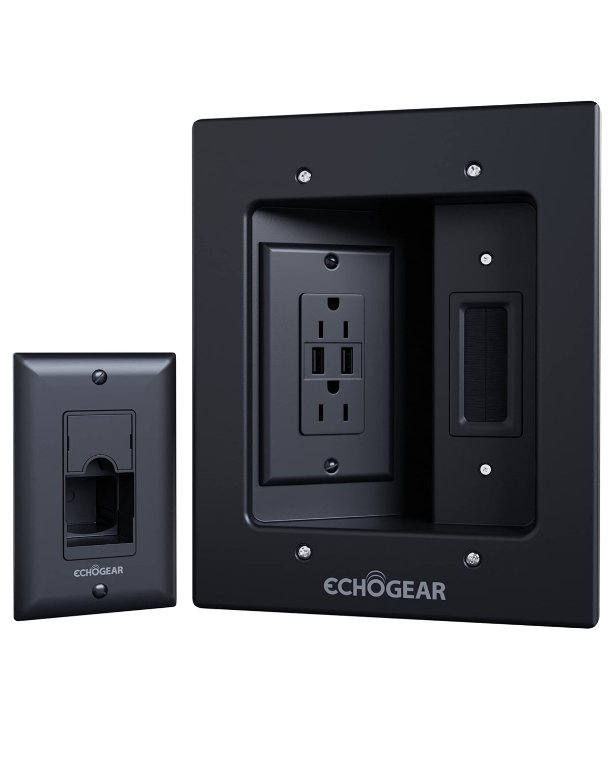 ECHOGEAR TV Cord Hider hides wall outlets and USB ports for a neat setup.