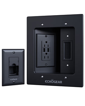 ECHOGEAR TV Cord Hider hides wall outlets and USB ports for a neat setup.