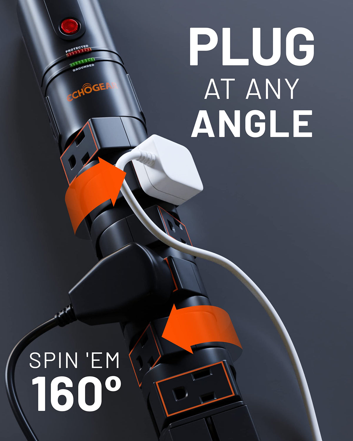 ECHOGEAR VoltSpin cable management hooks keeping cords tidy