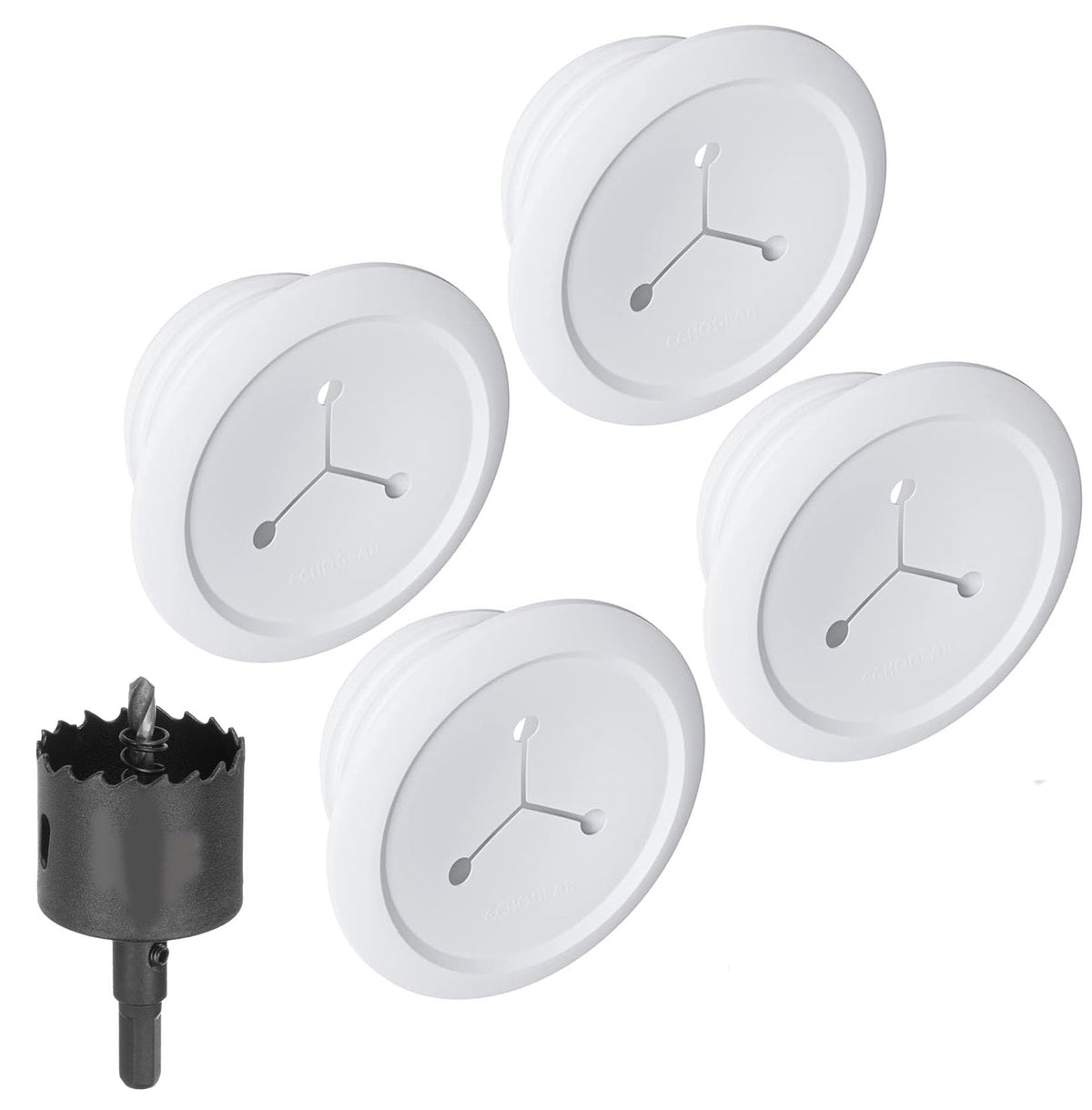 ECHOGEAR wall cable hiders close-up white finish concealing three cables behind a TV