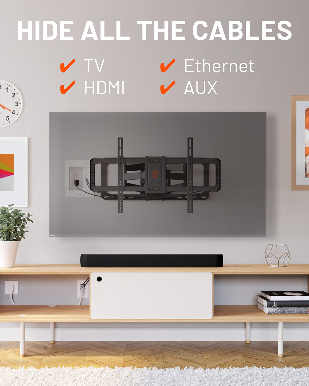 ECHOGEAR wall template guides precise opening for cord hider installation