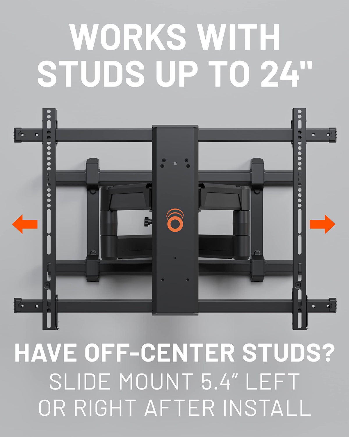 ECHOGEAR mount with person for scale showing support for large TVs benefit