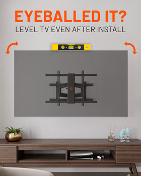 ECHOGEAR tilted and swiveled TV demonstrating glare reduction and flexible viewing benefit