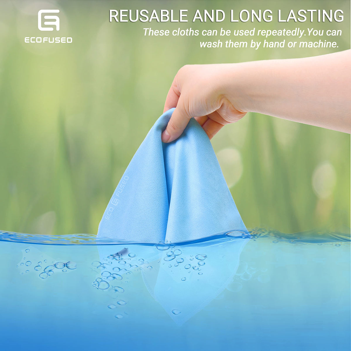 Eco-Fused microfiber cloth used on a camera lens to reduce smudges.