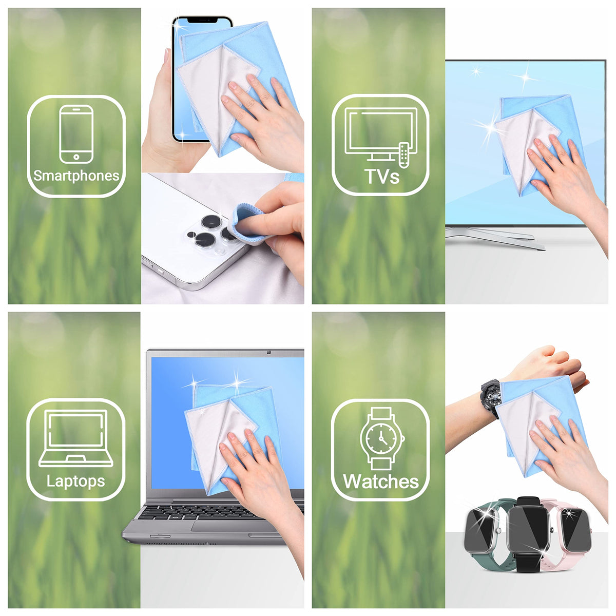 Eco-Fused cloth wiping fingerprints from TV and monitor screens.