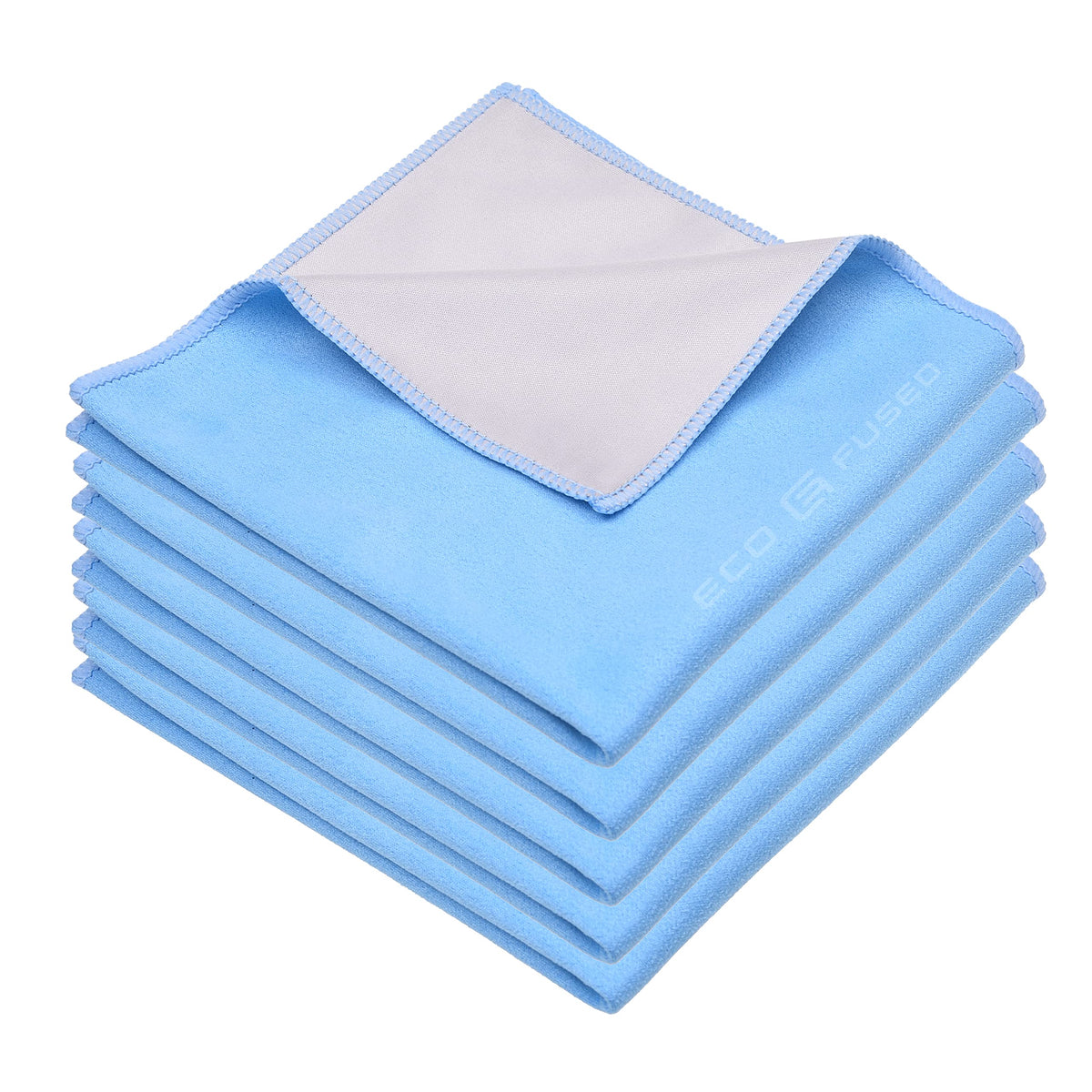 Eco-Fused microfiber cloths on a flat lay for screen cleaning and dust removal.