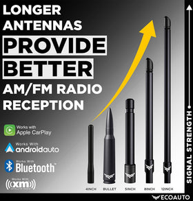 EcoAuto 8-inch antenna maintains XM, GPS, and Bluetooth compatibility.