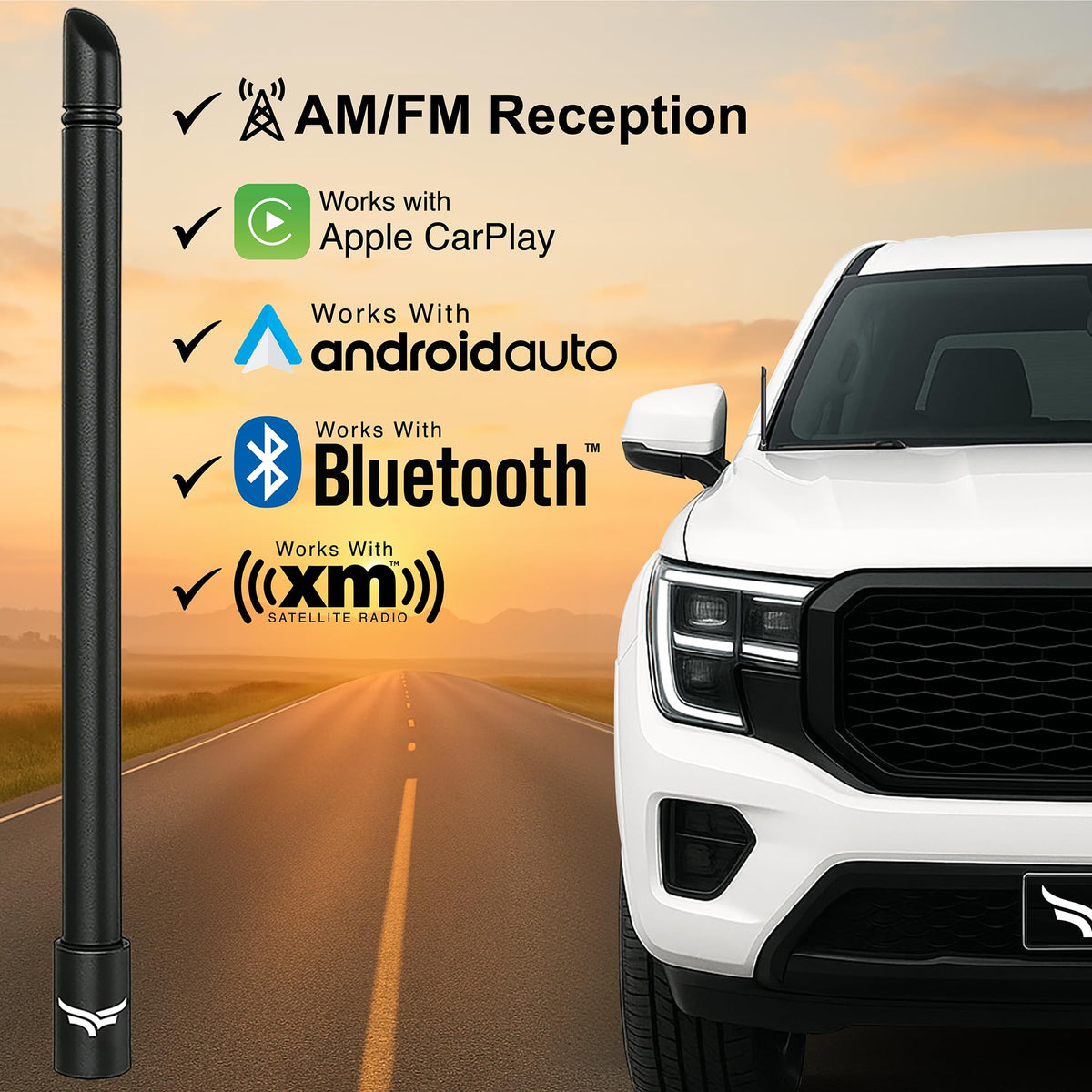 EcoAuto 8-inch antenna on Ford F-Series boosts rugged look and radio clarity.