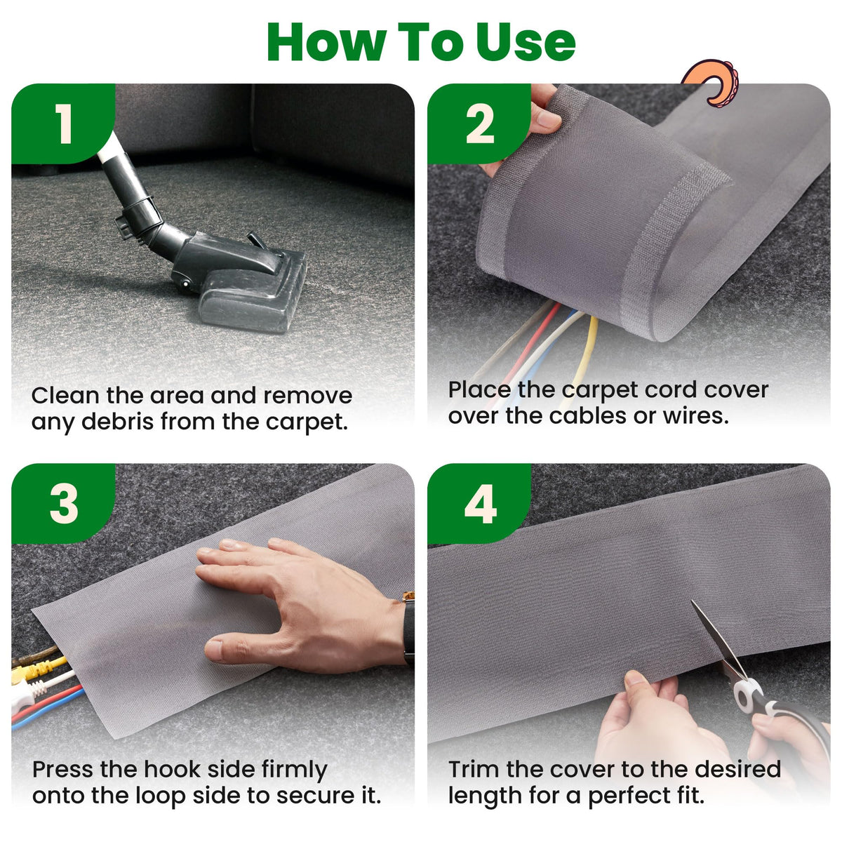 ECOHomes cord cover cuts to length with scissors for a custom fit
