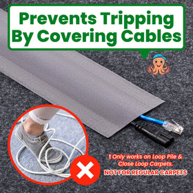 ECOHomes cord cover concealing cables on carpet for a tidy living room setup.