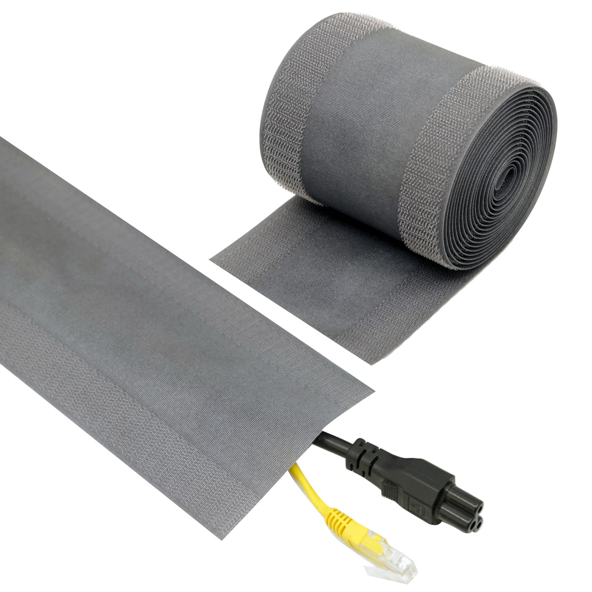 ECOHomes carpet cord cover on grey loop-pile carpet, main view highlighting low-profile hideaway.