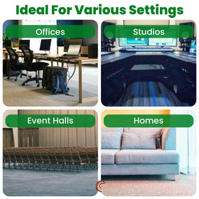 Office space setup with ECOHomes carpet cord cover hiding cables on carpet.