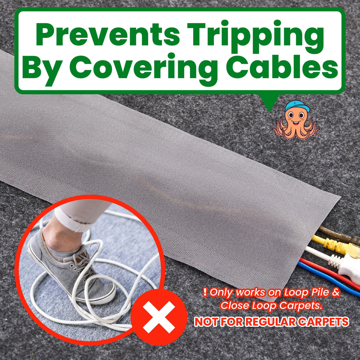 ECOHomes installation-friendly cord cover enables quick setup on loop-pile carpets