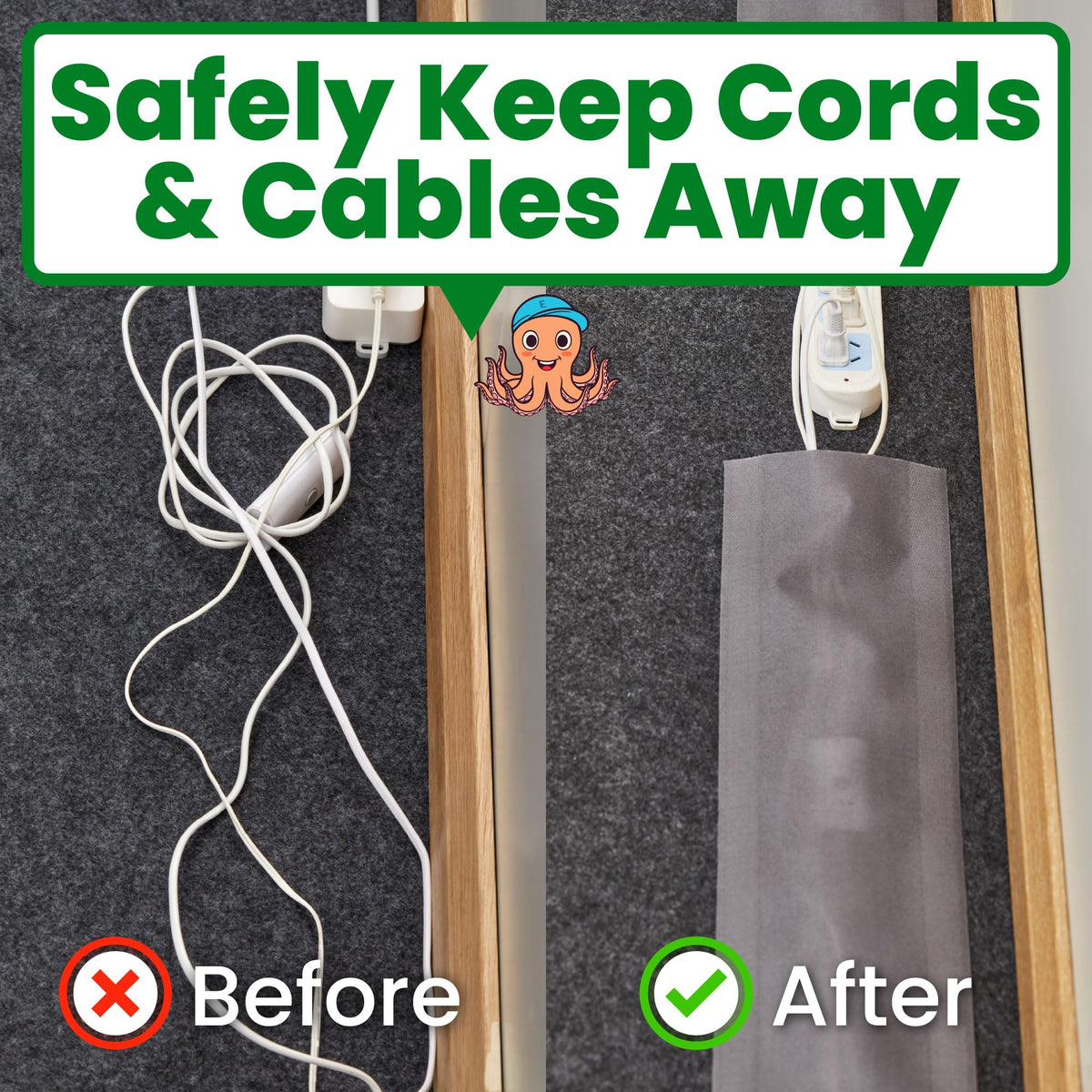 ECOHomes grey cord cover sits over cords on loop-pile carpet for a sleek, tidy finish