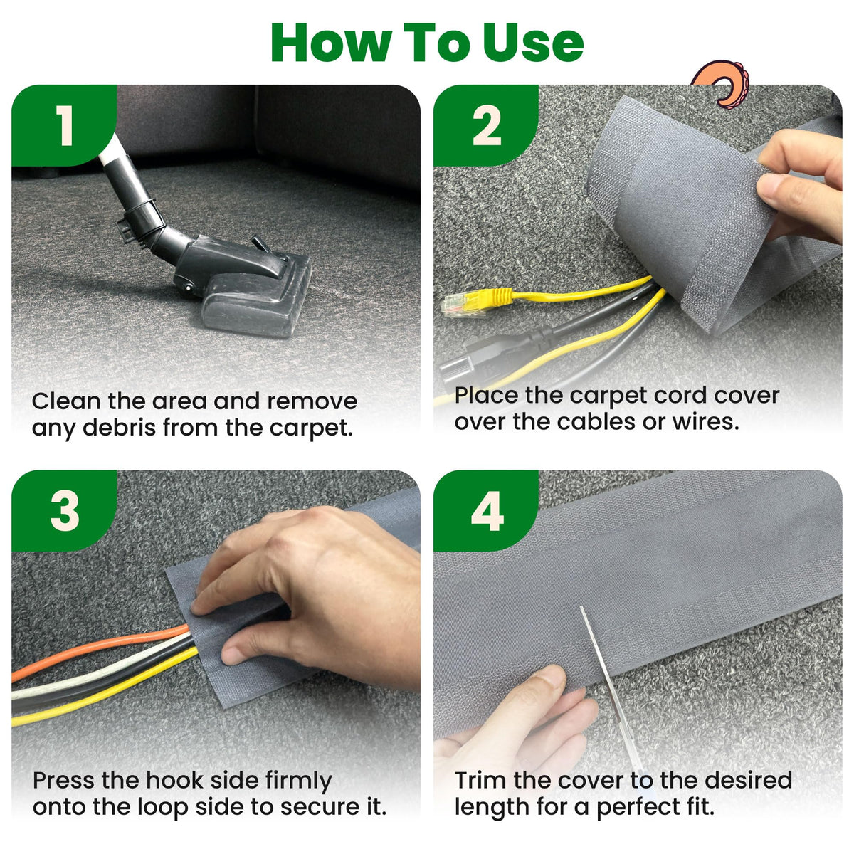 ECOHomes durable cord hider keeps extension cords neatly arranged.