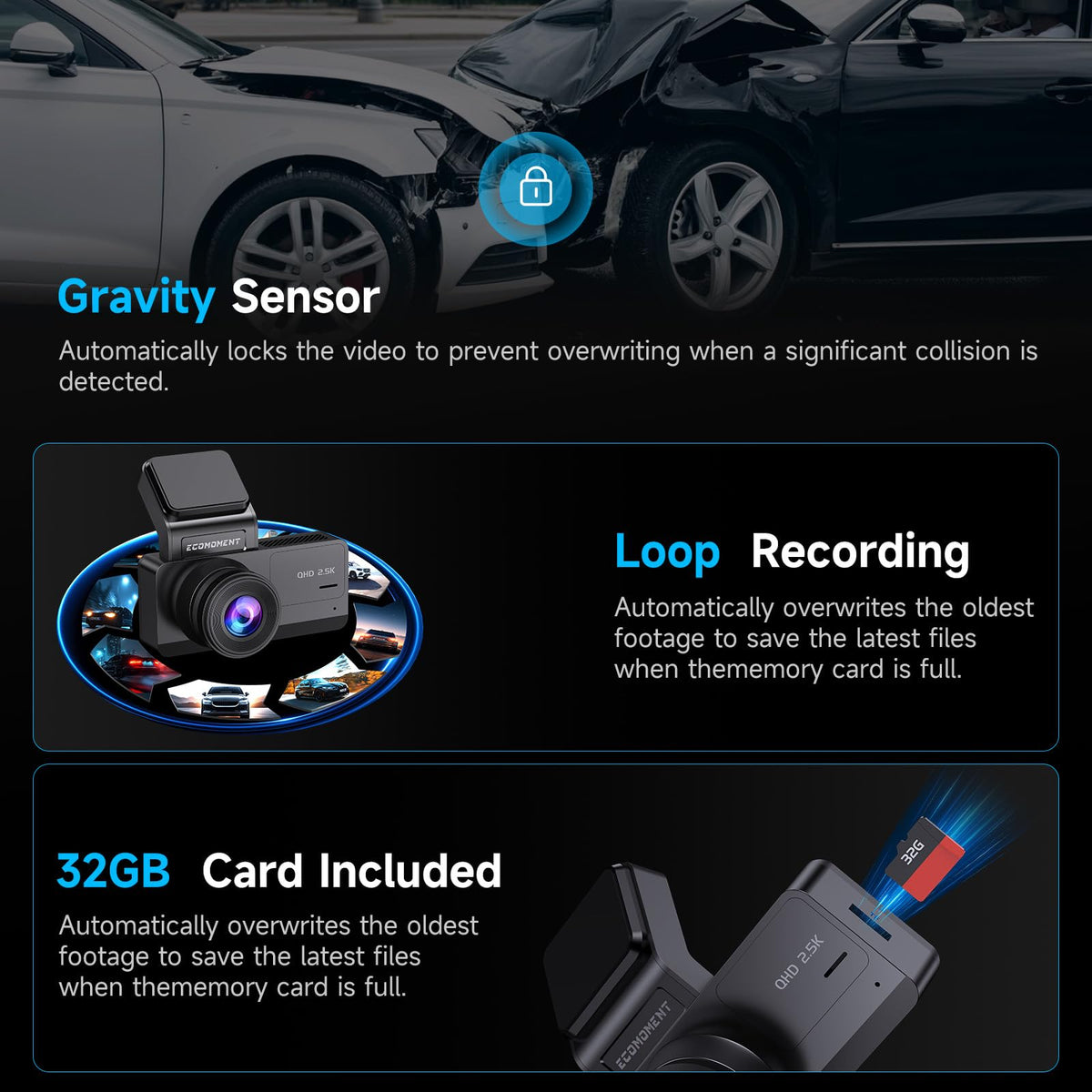 ecomoment 3.16-inch IPS screen displaying recorded footage for fast review