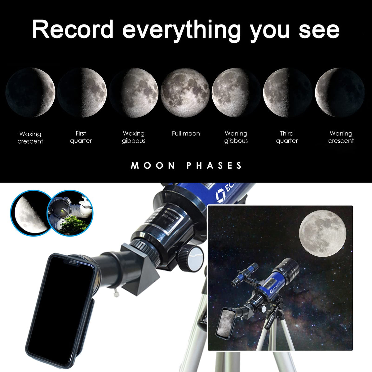 ECOOPRO telescope finderscope 5x24 speeds object locating during setup.
