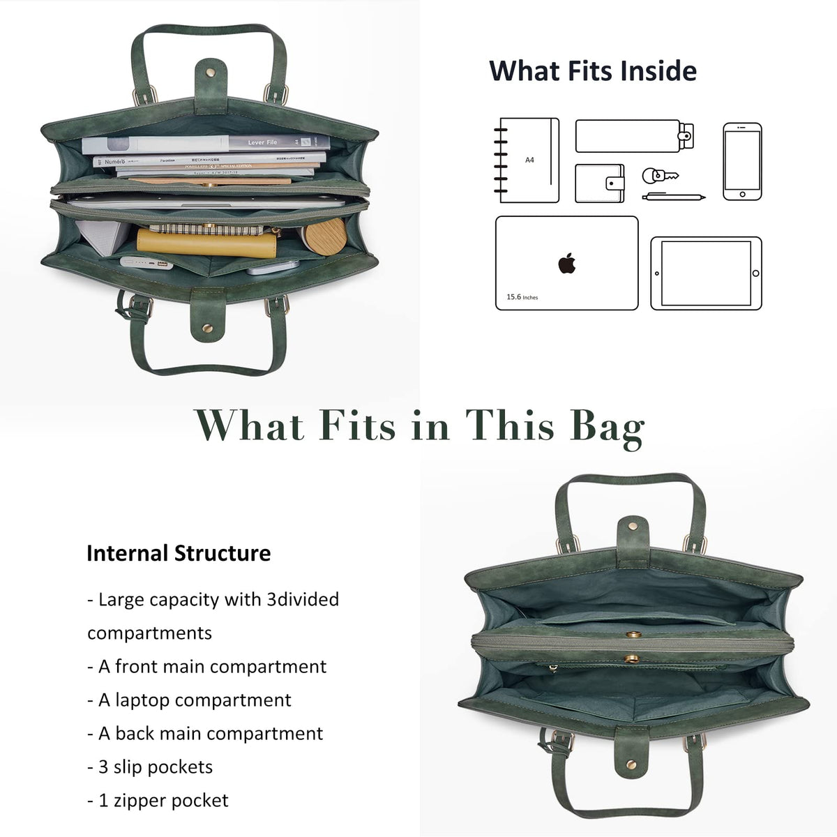 ECOSUSI open side compartments displaying organized folders and accessories