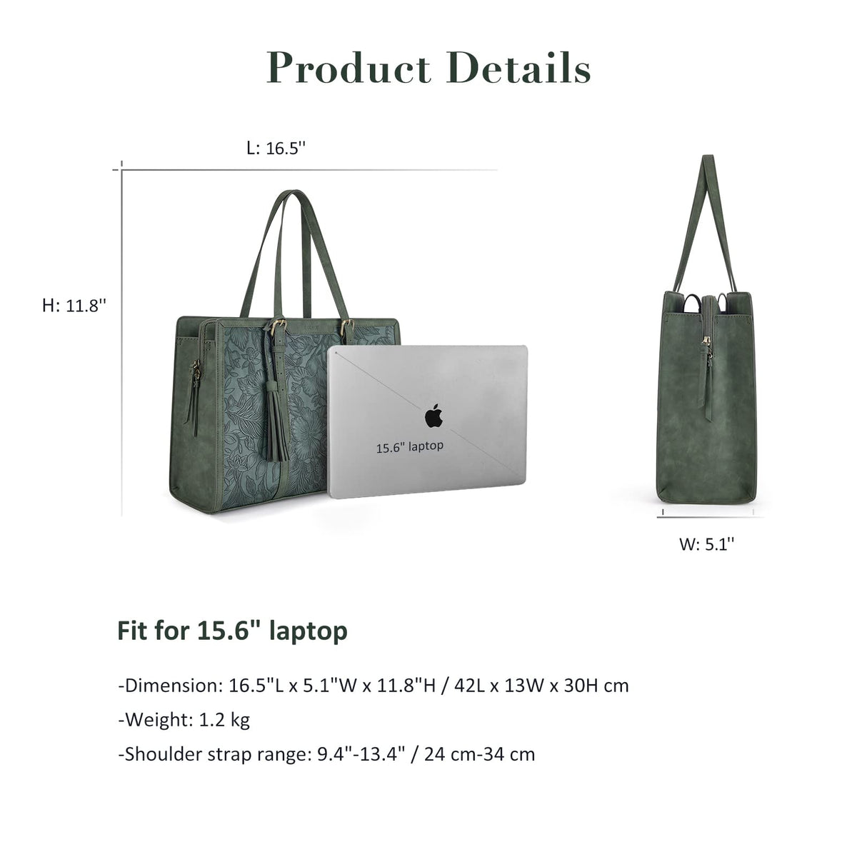 ECOSUSI tote beside a 15.6-inch laptop showing fit and scale for travel