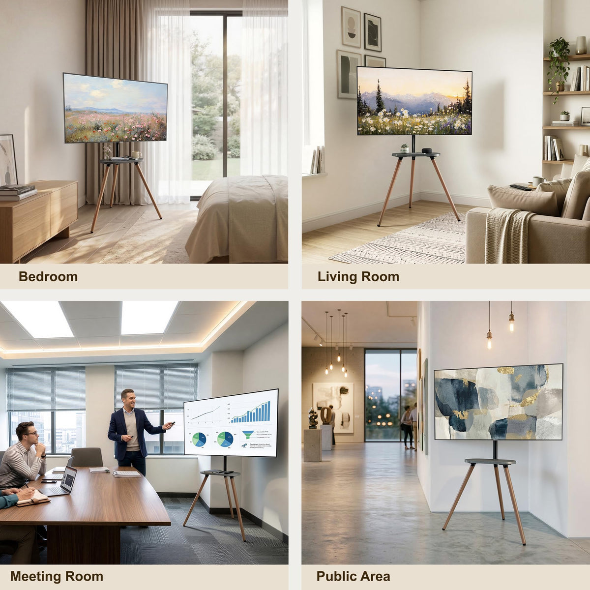ECOTINY Tripod Easel TV Stand minimalist design complements modern interiors