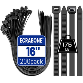 ECRABONE 16-inch zip ties, heavy-duty 200-pack, ideal for organizing cables and bundles.