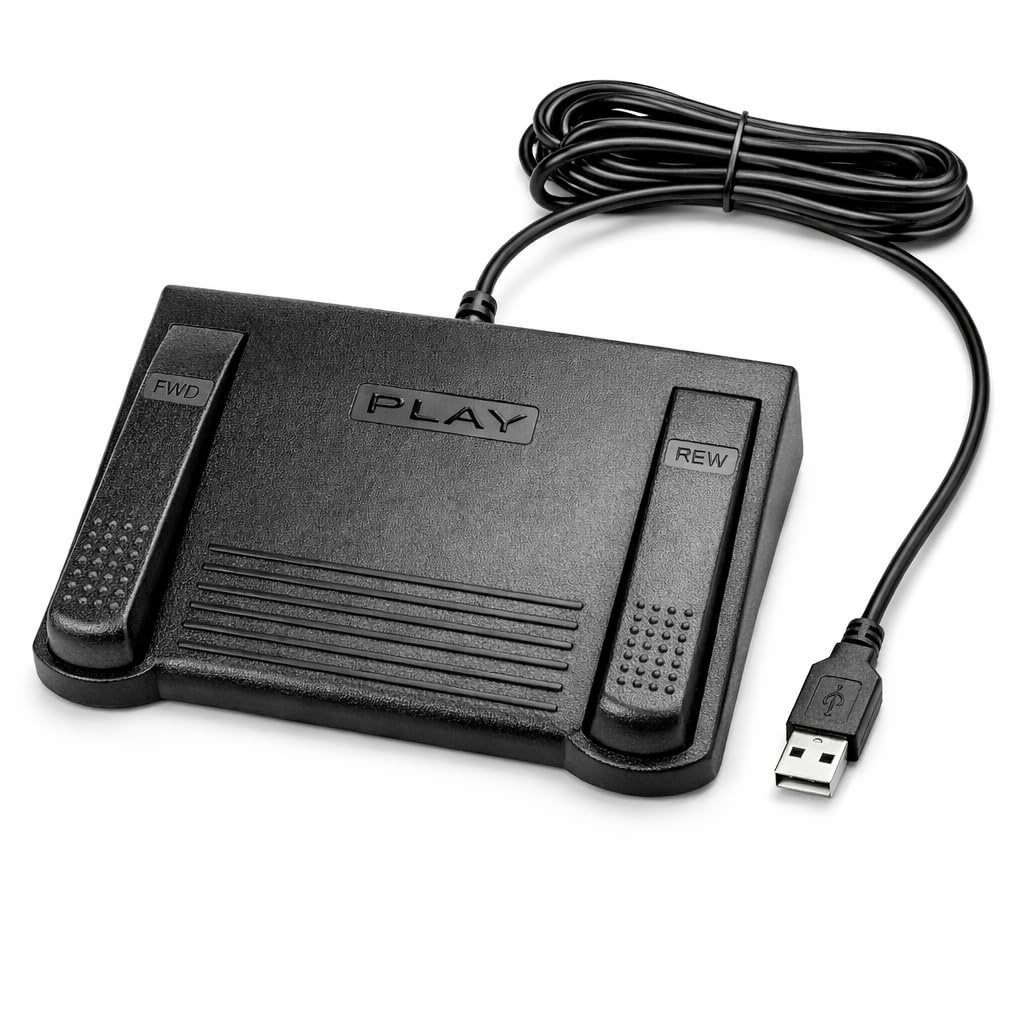 ECS IN-USB-1 front view shows Infinity design for hands-free transcription control