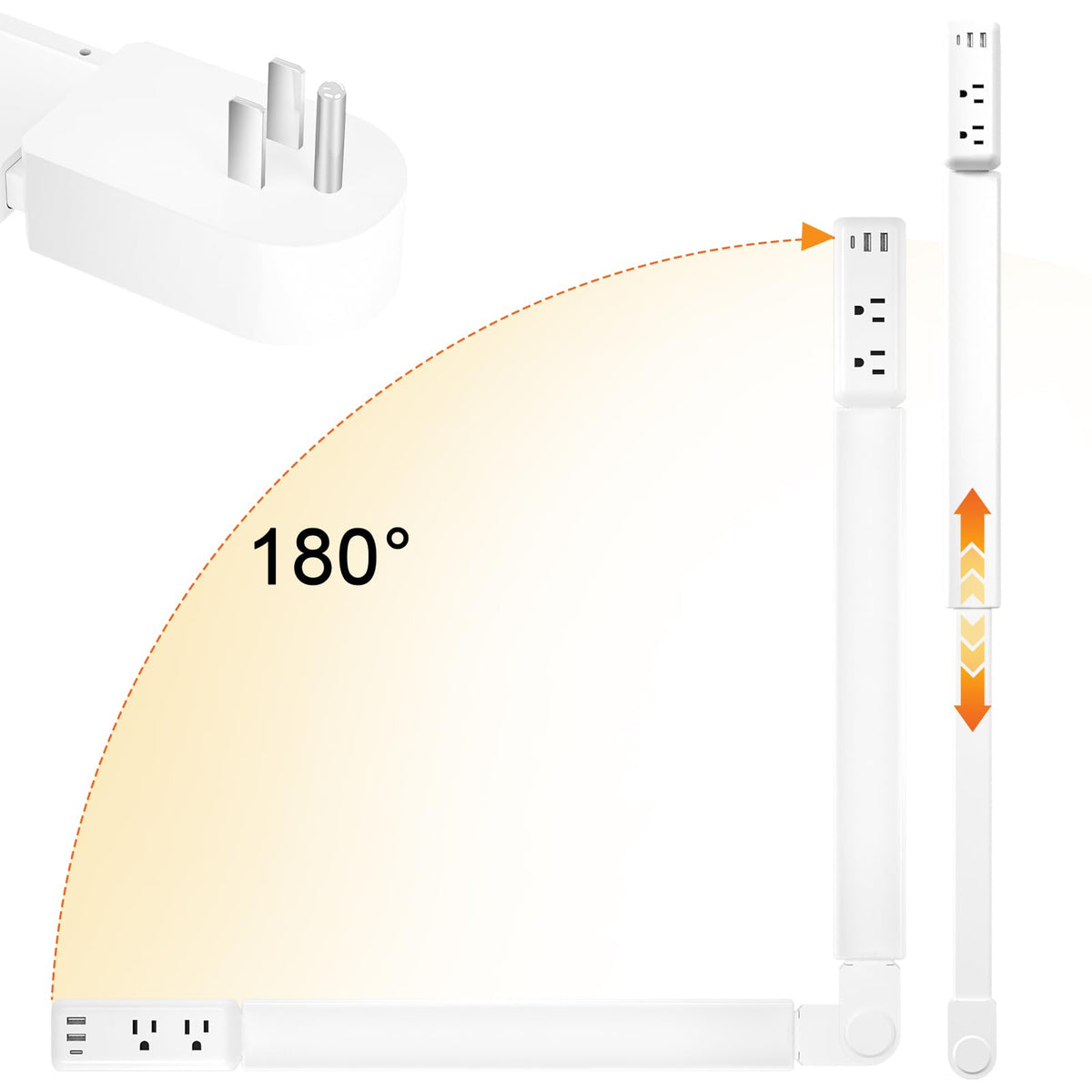 EDIEBE extender showing two AC outlets and multiple USB ports for simultaneous charging.
