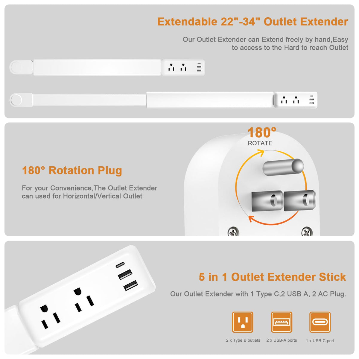 EDIEBE top ledge and ports displaying USB-C, USB-A, and AC outlets for charging