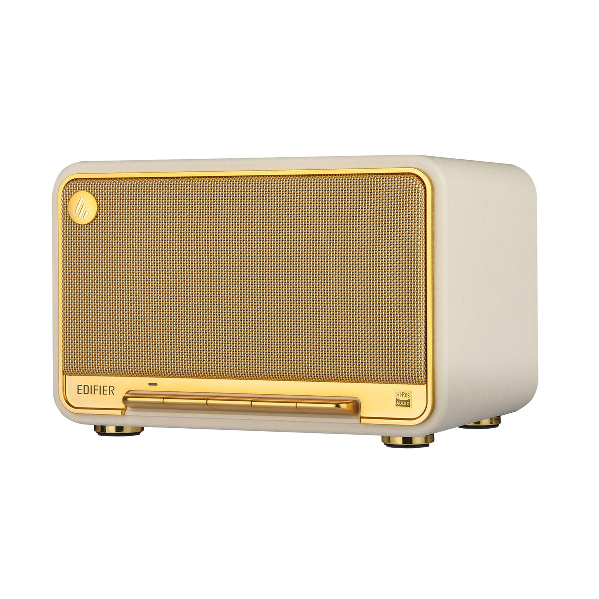 Edifier D32 front view on a desk delivers balanced desktop audio.