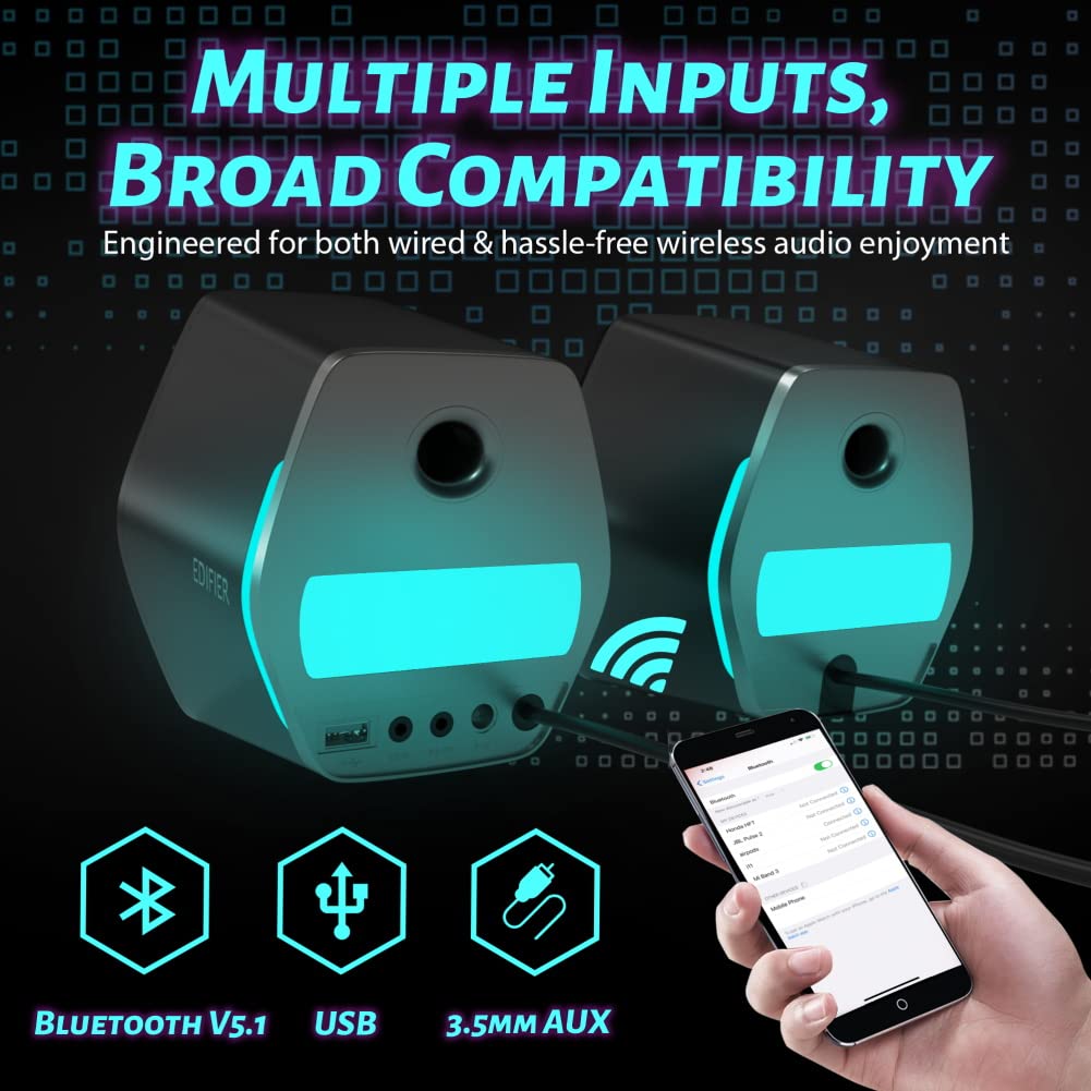 Edifier G2000 ports and connectivity enable easy pairing with multiple devices.