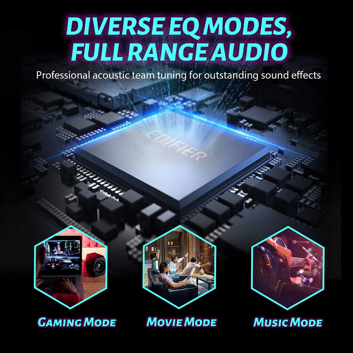 Edifier G2000 RGB lighting creates immersive gaming ambience on the desk.