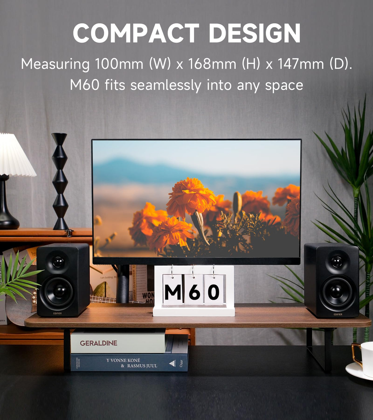 Edifier M60 3-inch mid-low drivers handle punchy bass and balanced mids.