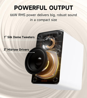 Edifier M60 mid-low and tweeter deliver balanced highs and mids.