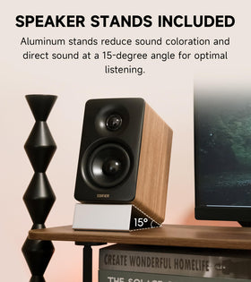 Edifier M60 Renewed classic oak finish adds warm aesthetics