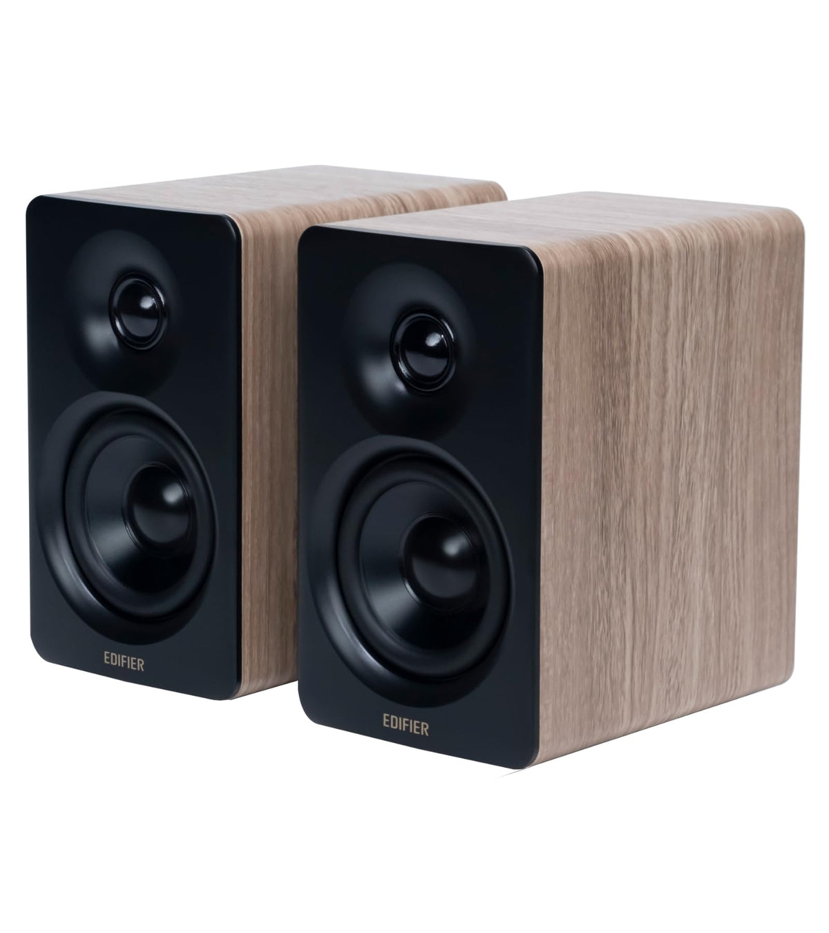 Edifier M60 Renewed desktop speaker front view showing compact design and warm finish