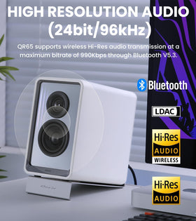 Edifier QR65 tweeter detail emphasizing crisp high frequencies and detailed imaging.