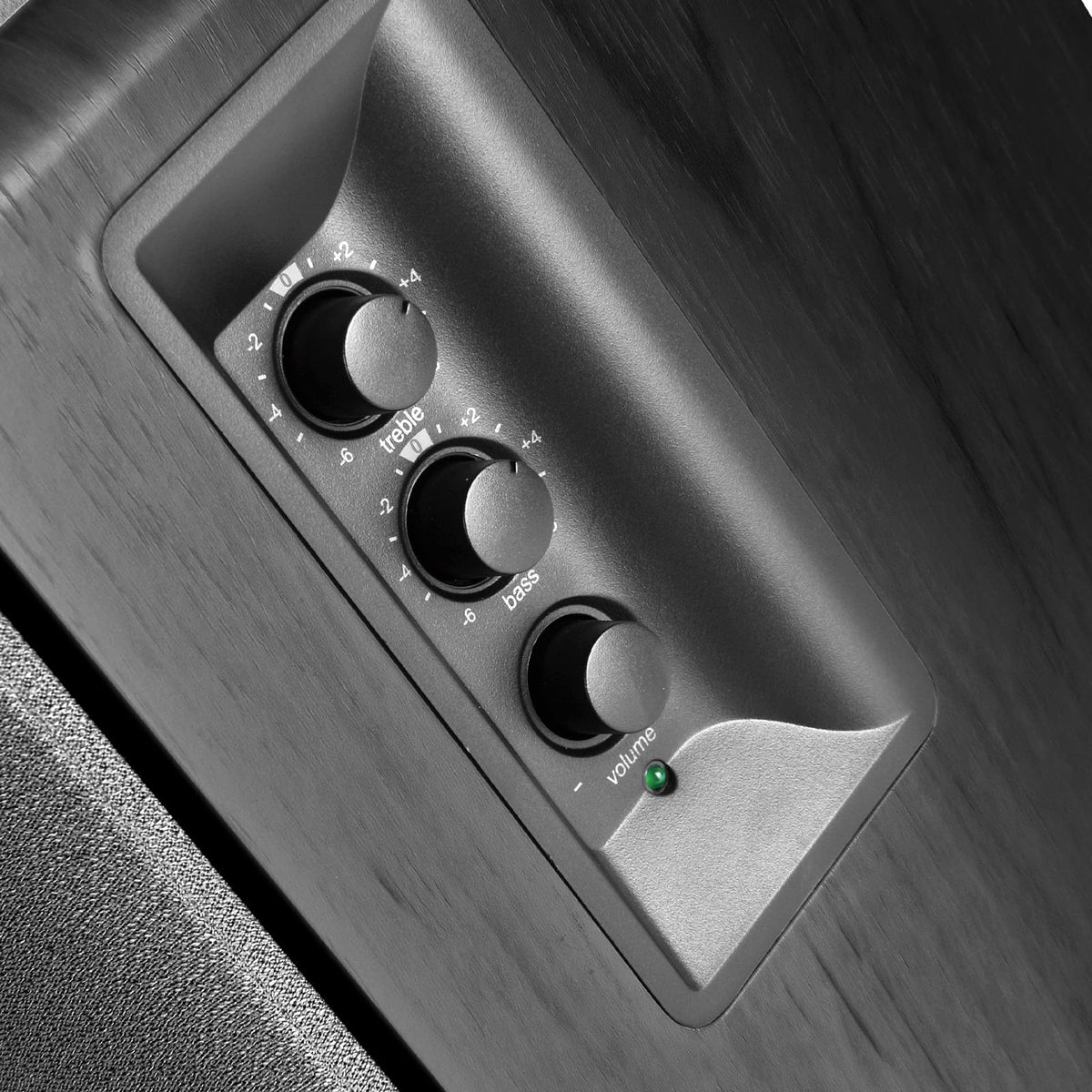 Edifier R1280T remote control provides convenient volume and tone adjustments from any seat.