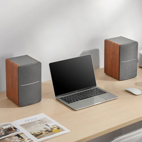 Edifier R1280T classic wood finish enhances any desk setup