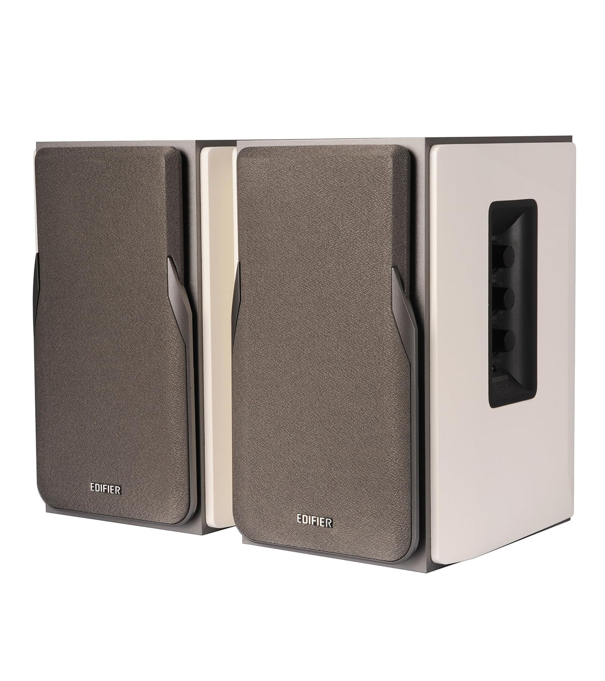 Edifier R1380T front view with dual RCA inputs for easy device switching